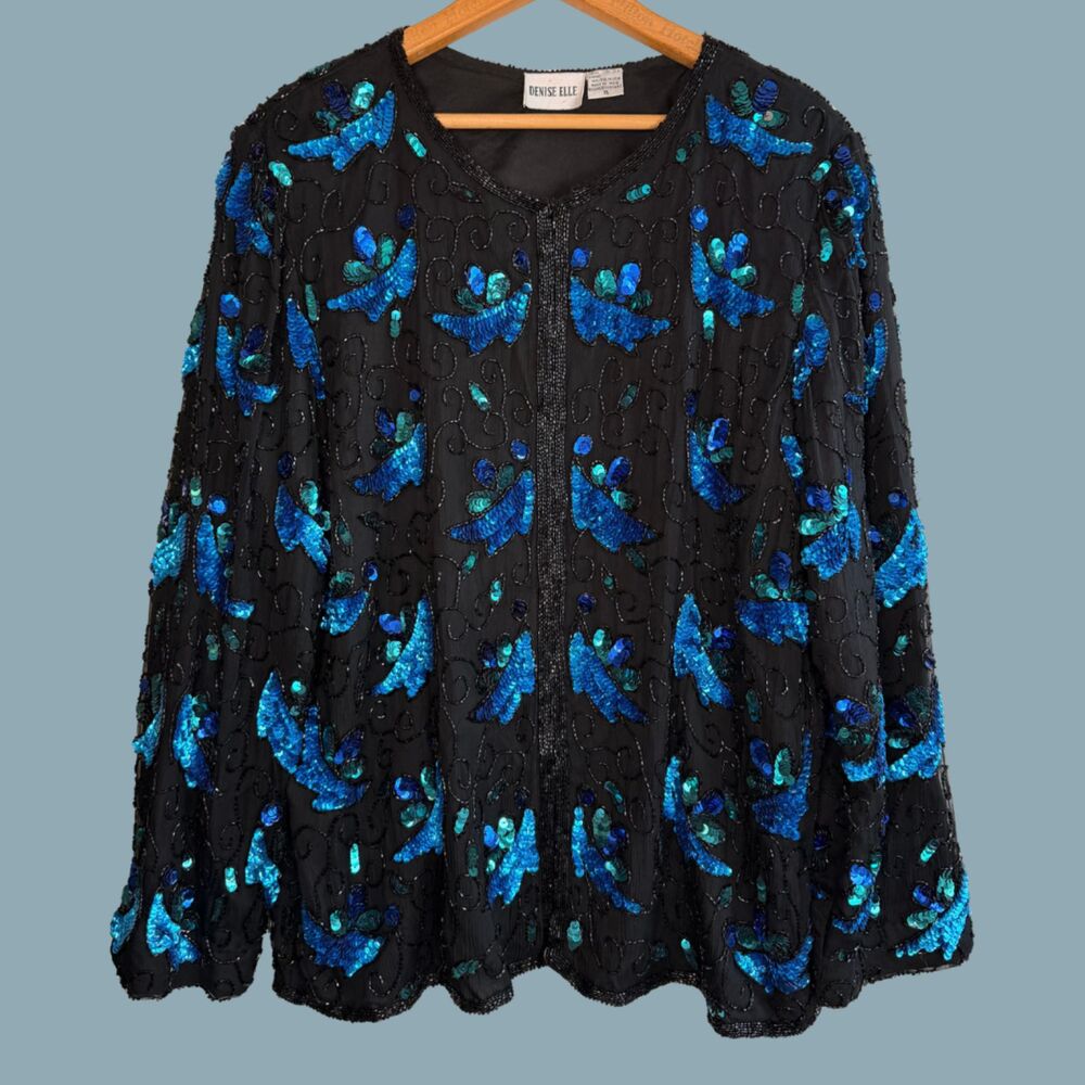 Vintage Denise Elle Silk Sequined Evening Jacket